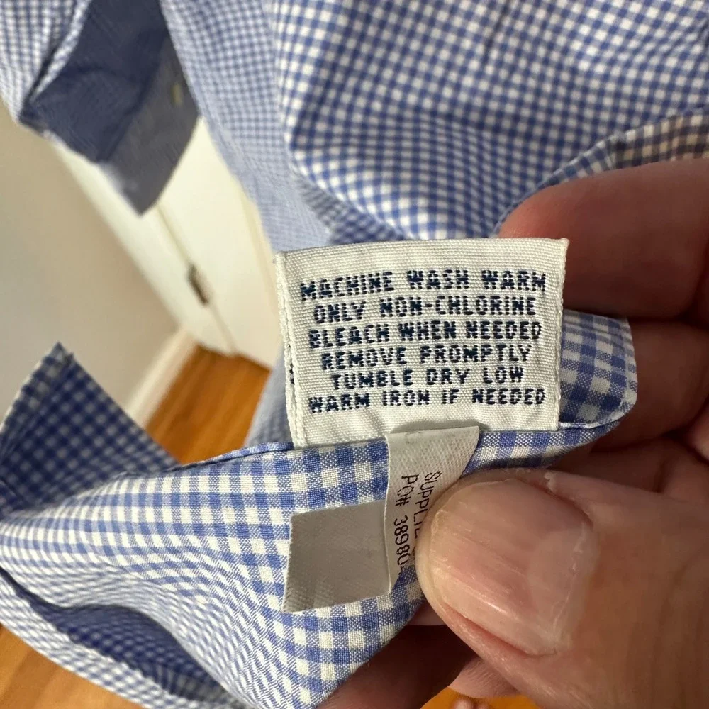 Polo Ralph Lauren Shirt Men 17.5 Blue Gingham Classic Fit Long Sleeve ButtonDown